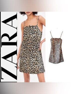 ZARA TRAFALUC  LEOPARD SQUARE NECK STRAPPY MINI‎ DRESS SIZE MEDIUM